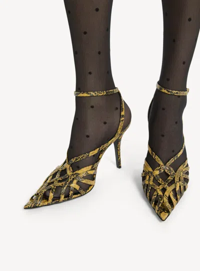 Balmain Python-effect Leather Cage Sandals In Yellow