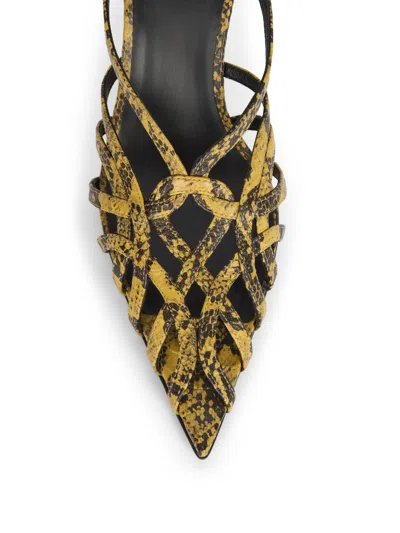 Balmain Python-effect Leather Cage Sandals In Yellow