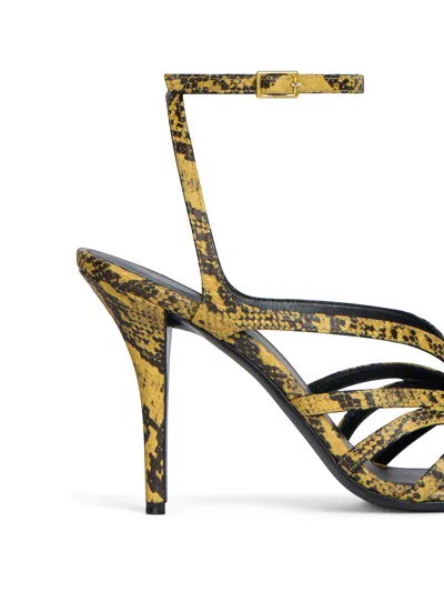 Balmain Python-effect Leather Cage Sandals In Yellow