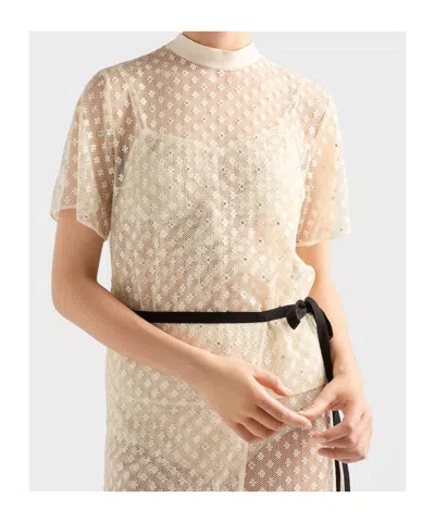 Prada Embroidered Lace Top In Multi
