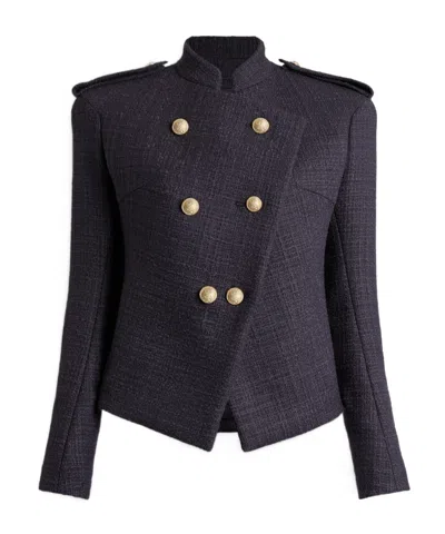 Balmain Double-breasted Wool-blend Tweed Jacket In Black