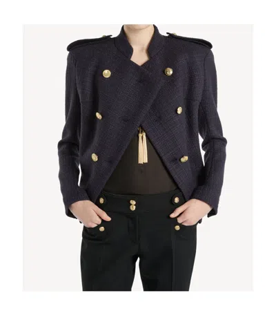 Balmain Double-breasted Wool-blend Tweed Jacket In Black