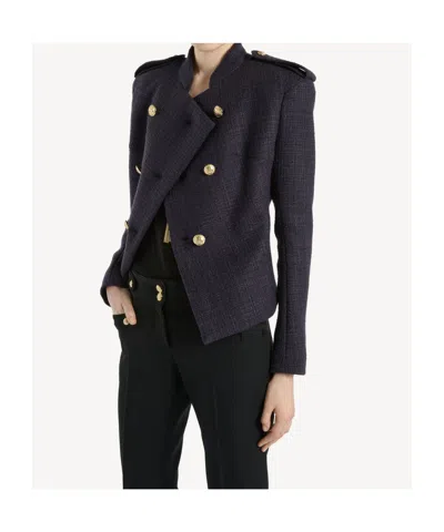 Balmain Double-breasted Wool-blend Tweed Jacket In Black