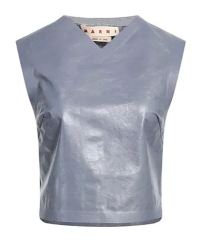 Marni Leather Short Top In Silver