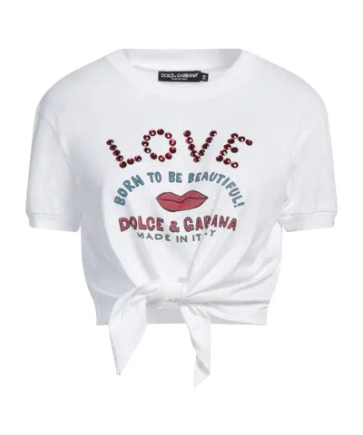 Dolce & Gabbana Solid Color Printed Short-sleeve T-shirt In White