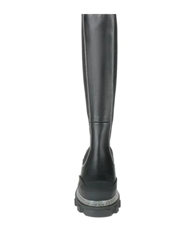 Ganni Solid Color Leather Platform Boots In Black