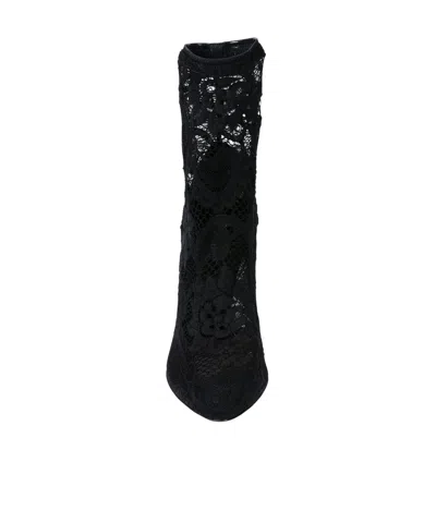 Dolce & Gabbana Solid Lace Ankle Boots In Black