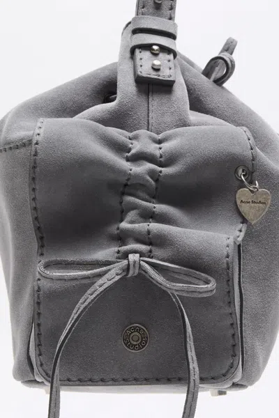 Acne Studios Multipocket Suede Bucket Bag In Gray
