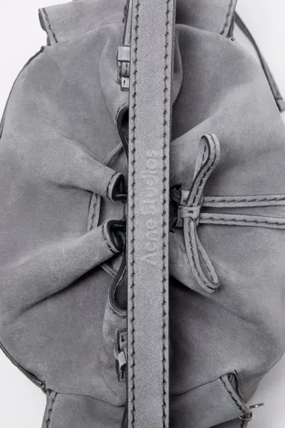 Acne Studios Multipocket Suede Bucket Bag In Gray