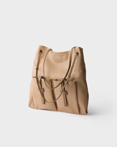 Prada Route Large Leather Bag In Brown