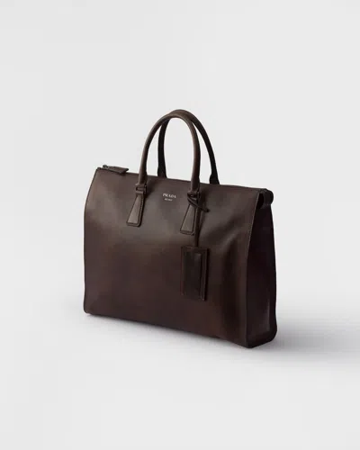 Prada Leather Tote Bag In Brown