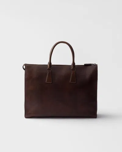 Prada Leather Tote Bag In Brown