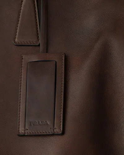 Prada Leather Tote Bag In Brown