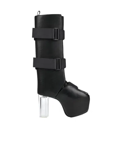 Rick Owens Stylish And Simple Platform Leather Boots In Black