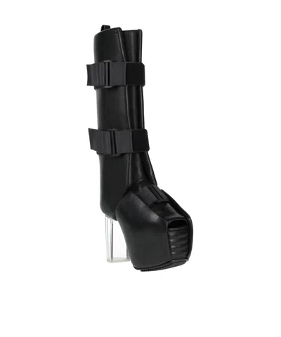 Rick Owens Stylish And Simple Platform Leather Boots In Black