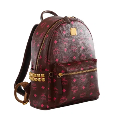 Mcm Stark Monogram-print Studded Backpack In Burgundy