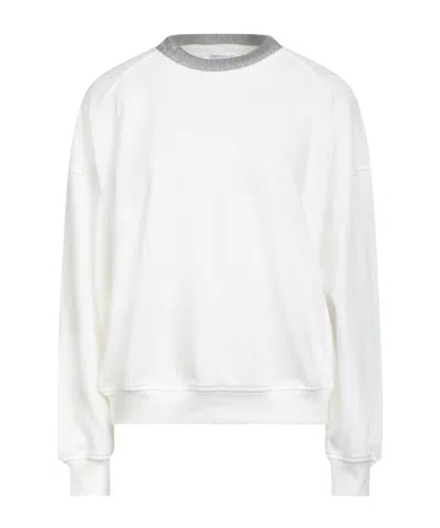 Brunello Cucinelli Solid Color Crew Neck Sweatshirt In White