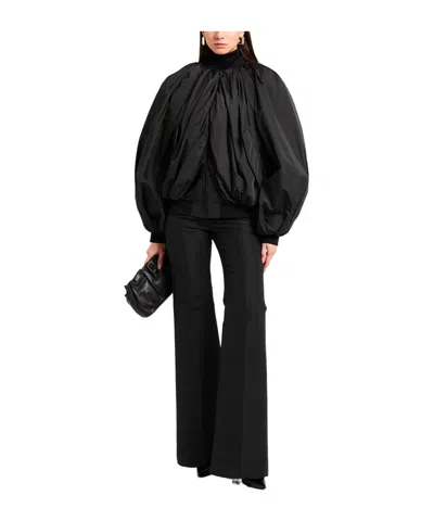 Balenciaga Draped Black Bomber Jacket In Technical Micro-faille In Black