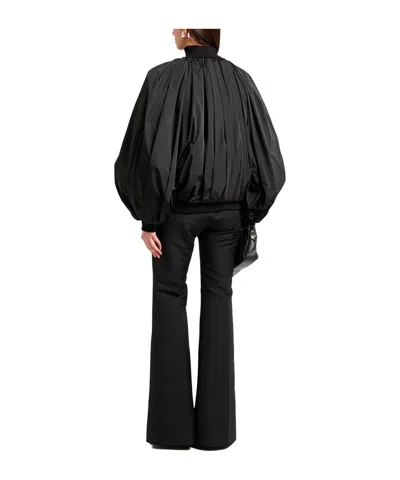 Balenciaga Draped Black Bomber Jacket In Technical Micro-faille In Black