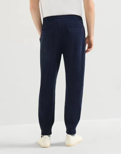Brunello Cucinelli Cashmere English Rib Knit Joggers In Blue