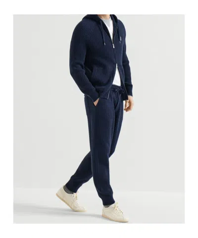Brunello Cucinelli Cashmere English Rib Knit Joggers In Blue