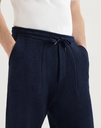 Brunello Cucinelli Cashmere English Rib Knit Joggers In Blue