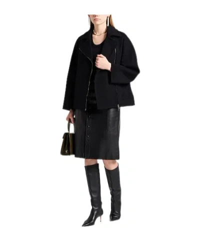 Max Mara Minimal Wool Long Coat In Black
