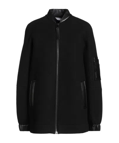 Max Mara Minimalist Wool Flight Jacket In Black