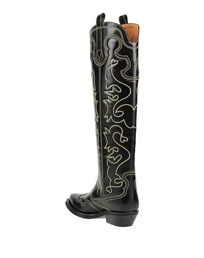 Ganni Classic Solid Color Denim Boots In Black