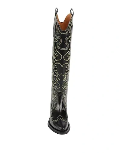 Ganni Classic Solid Color Denim Boots In Black