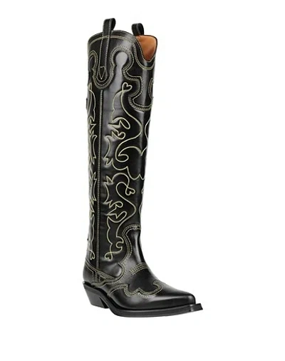 Ganni Classic Solid Color Denim Boots In Black