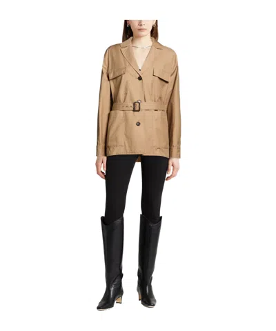 Max Mara Solid Color Twill Lapel Jacket In Nude
