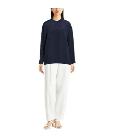 Max Mara Solid Color Stand Collar Shirt In Blue