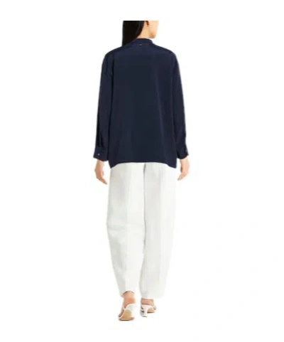 Max Mara Solid Color Stand Collar Shirt In Blue