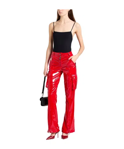 Dolce & Gabbana Glossy Polyester Cargo Boot Cut Cargo Pants In Red