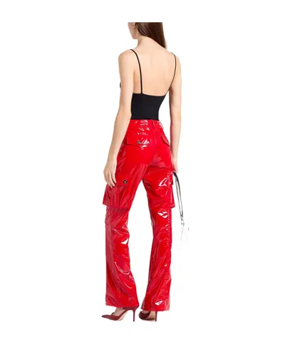 Dolce & Gabbana Glossy Polyester Cargo Boot Cut Cargo Pants In Red