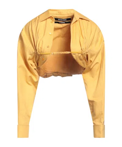 Jacquemus La Chemise Machou Yellow Bolero Shirt In Cotton Blend Woman In Yellow