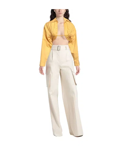 Jacquemus La Chemise Machou Yellow Bolero Shirt In Cotton Blend Woman In Yellow