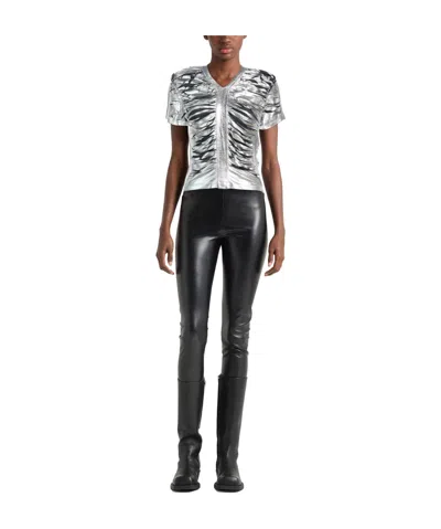 Diesel Solid-color Metallic Luster T-shirt In Silver