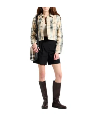 Burberry Cropped Checkered Jacket For In Neutral
