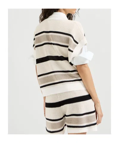 Brunello Cucinelli Striped Cotton Net Knit T-shirt In Multi