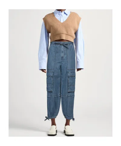 Isabel Marant Étoile Medium Blue Drawstring Cargo Jeans In Blue