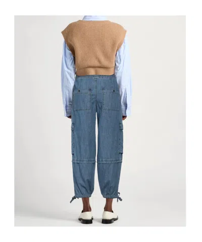 Isabel Marant Étoile Medium Blue Drawstring Cargo Jeans In Blue