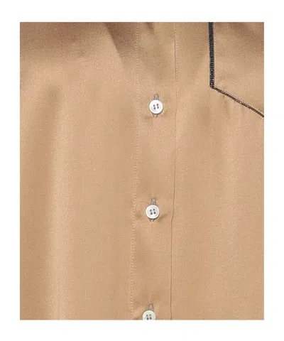 Brunello Cucinelli Solid Long-sleeve Blouse In Brown
