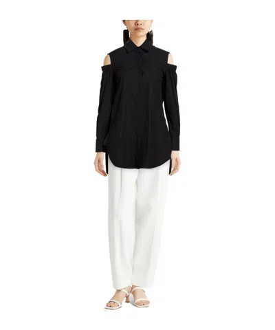 Max Mara Off-shoulder Long Sleeve Solid Shirt In Black