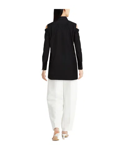 Max Mara Off-shoulder Long Sleeve Solid Shirt In Black