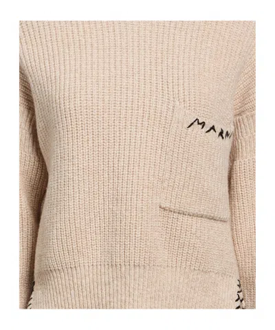 Marni Solid Color Wool Knit Sweater In Neutral