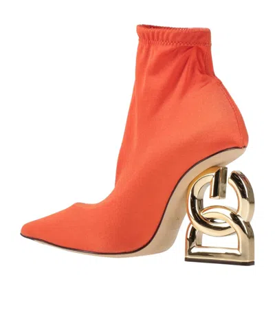 Dolce & Gabbana Solid Color Ankle Boots In Orange