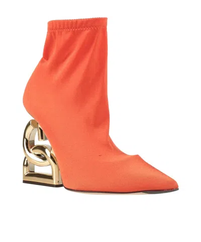 Dolce & Gabbana Solid Color Ankle Boots In Orange