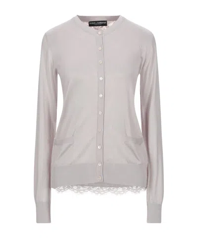 Dolce & Gabbana Lace Knit Cardigan In Gray